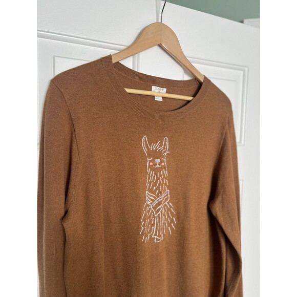 J Crew Sweater Brown Llama Embroidery Size XXL Whimsical - Picture 2 of 6